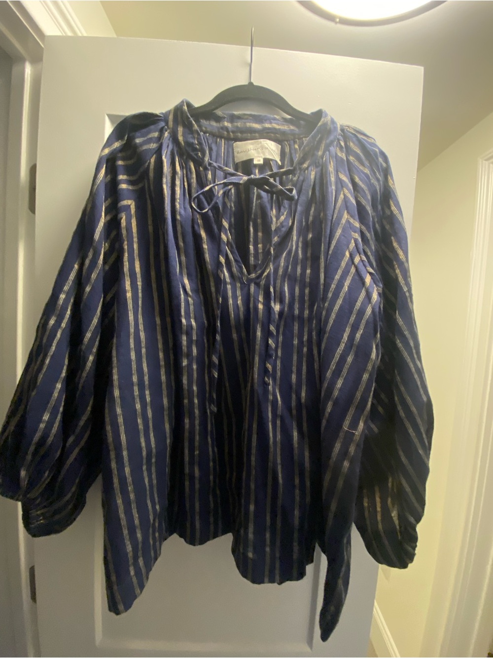 Navy Blue and gold stripes blouse